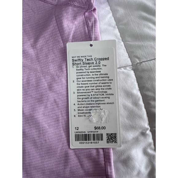 New Lululemon Women Size 12 Swiftly Tech Cropped Short Sleeve 2.0 Vita Pink - Picture 3 of 9